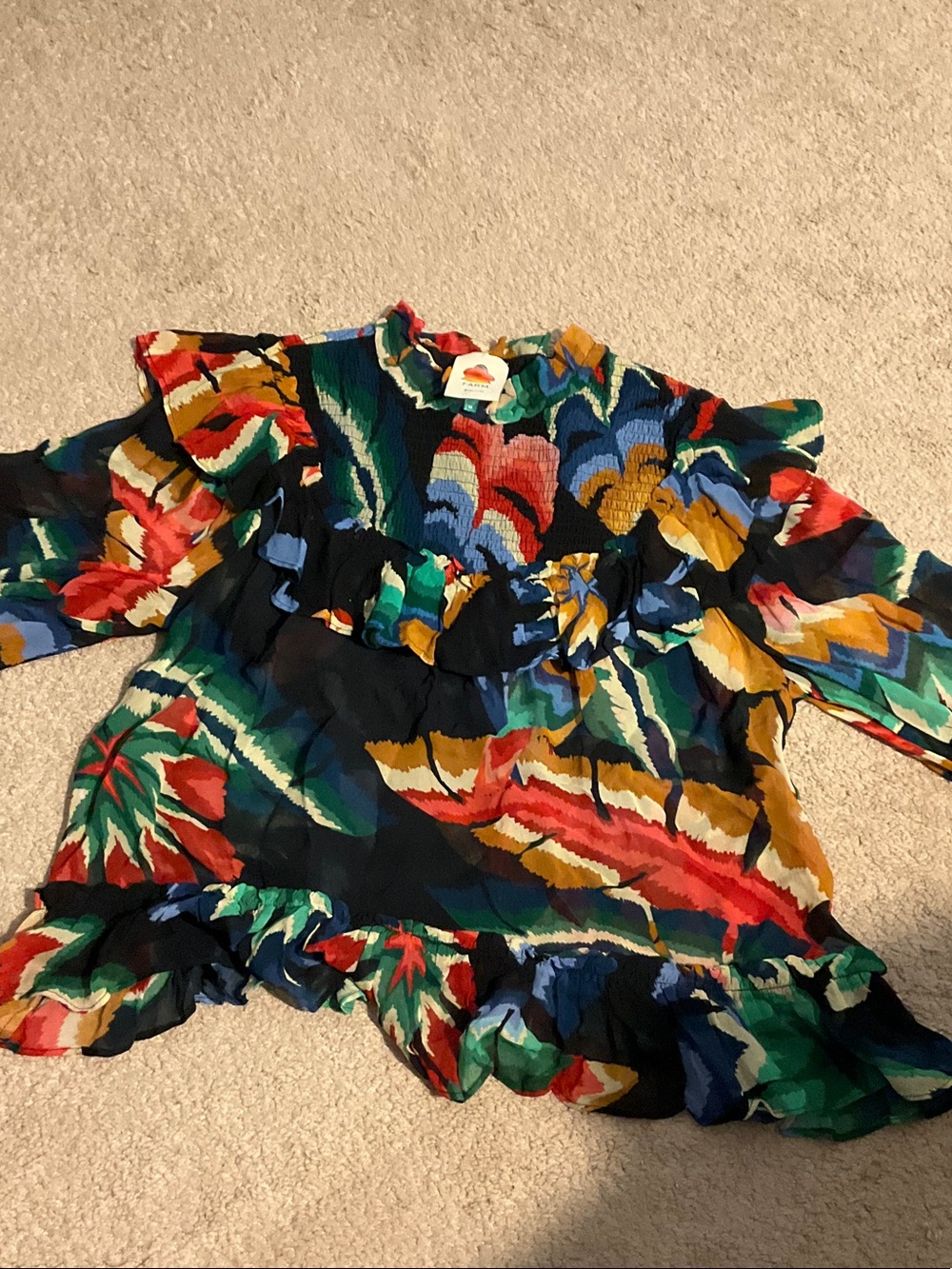 FARM Rio Multicolor Ruffle Floral Sheer Blouse - Picture 3 of 5